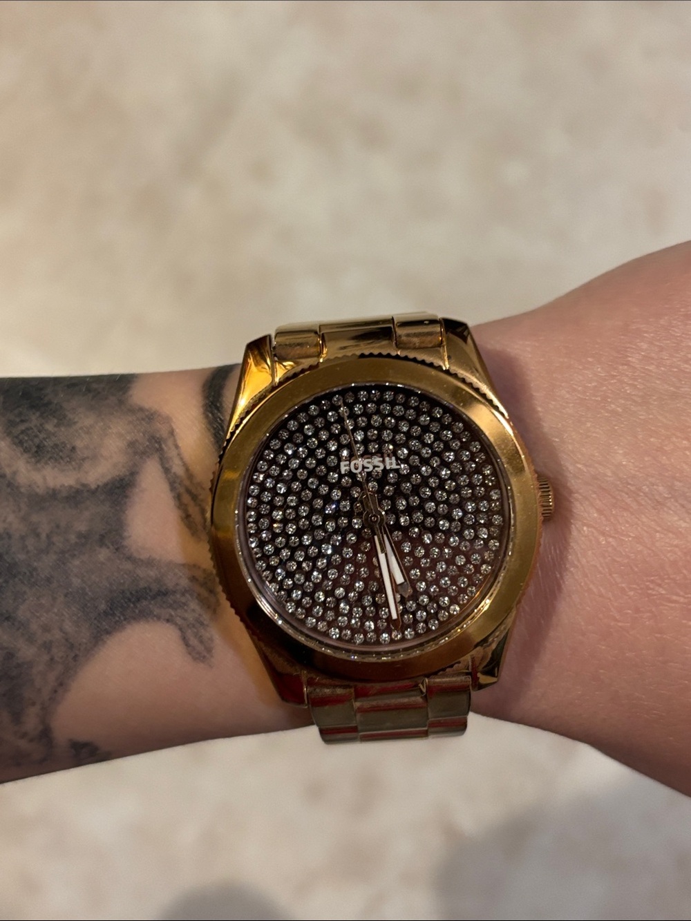 Fossil Swarovski crystal gold watch